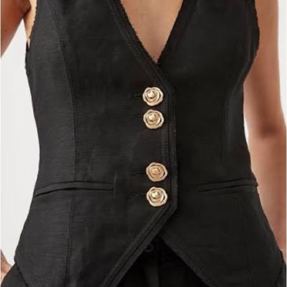 Aje Primrose Black Vest with Gold Buttons - Picture 2 of 4